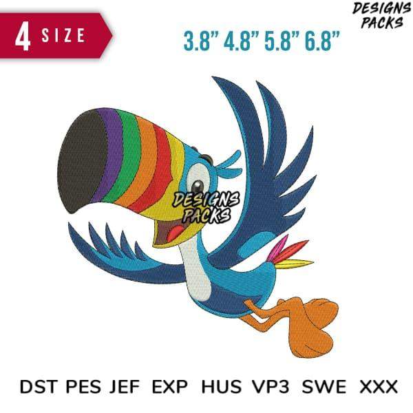 Rainbow toucan embroidery design in 4 sizes, compatible with DST PES JEF formats for instant download