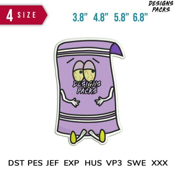 Purple towel character embroidery design in 4 sizes, DST PES JEF formats for instant download