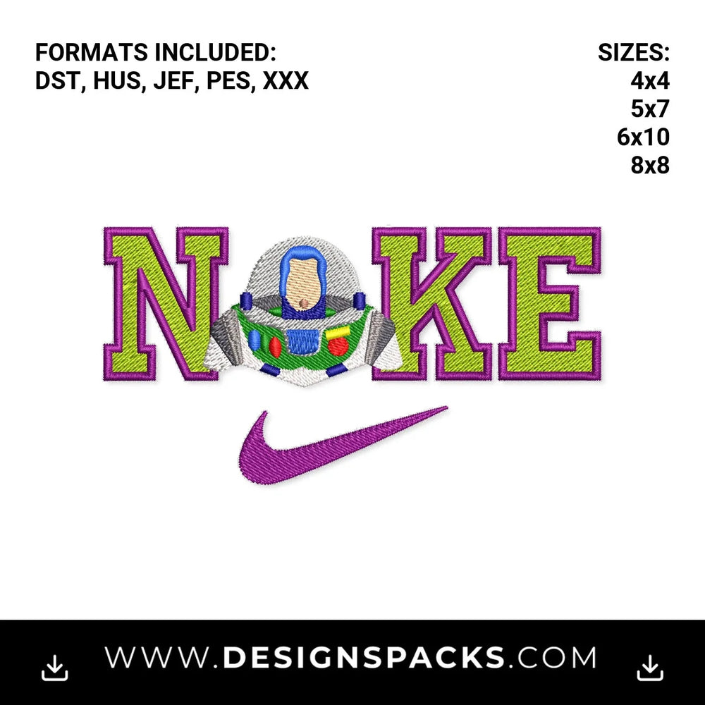 Toy Story Buzz Lightyear Nike Swoosh Embroidery Design - Instant digital download pattern at Designspacks.com