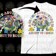 Toy Story characters with graduation caps and "A Grand Adventure Is About To Begin."