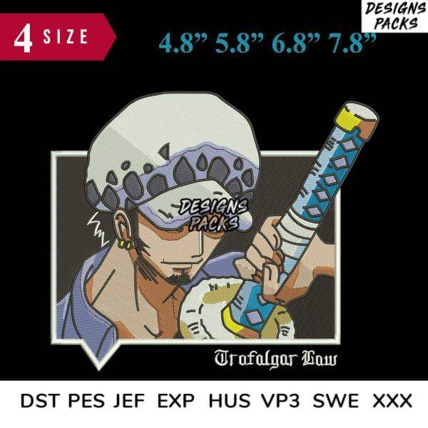 Trafalgar Law embroidery design in 4 sizes, compatible with DST PES JEF formats for instant download