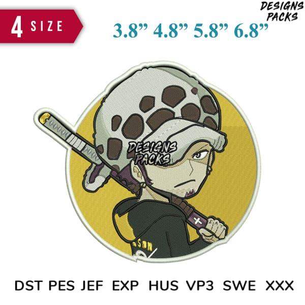 Embroidery design of anime character with sword, available in multiple sizes and formats