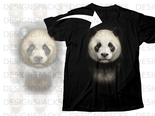 Black t-shirt with a realistic panda graphic on the front.