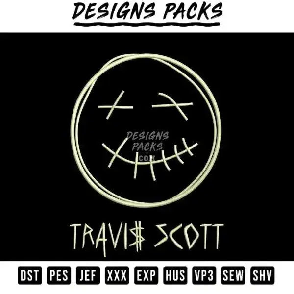 Travis Scott and face logo Embroidery Design 3.8" 4.8" 5.8" 6.8"
