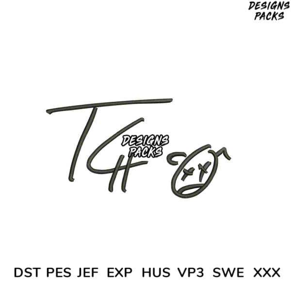 T4F logo design with embroidery file formats DST PES JEF EXP HUS VP3 SWE XXX for instant download