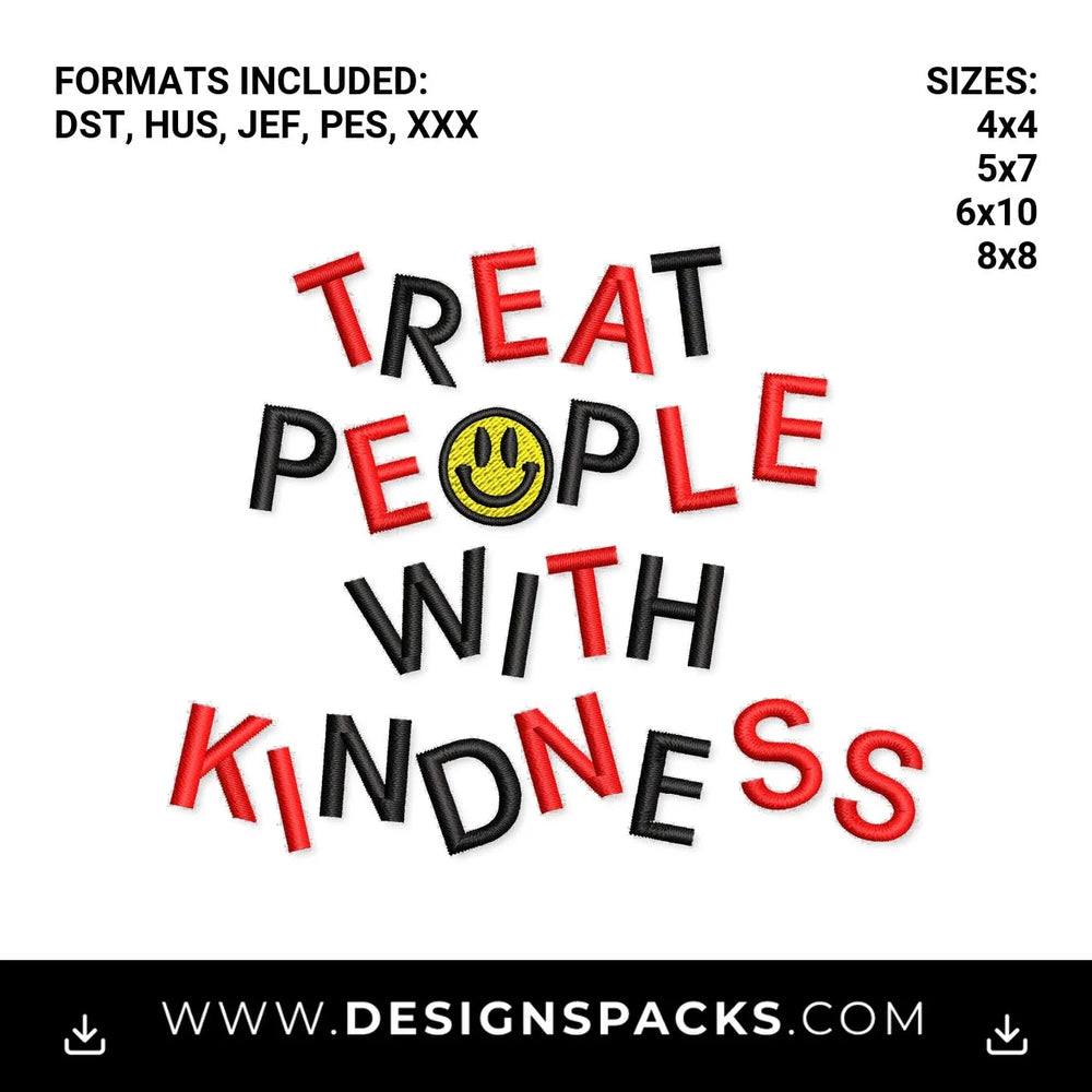 Treat People With Kindness Smiley Face Embroidery Design - Instant digital download pattern at Designspacks.com