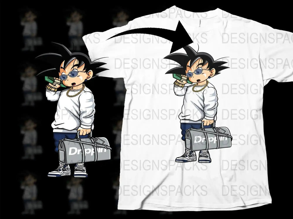 Trendy Anime Character with Phone Cool Streetwear Png Digital Download