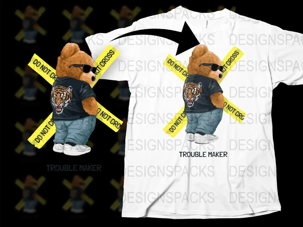 Trendy Bear in Tiger Print Shirt Do Not Cross Png Digital Download