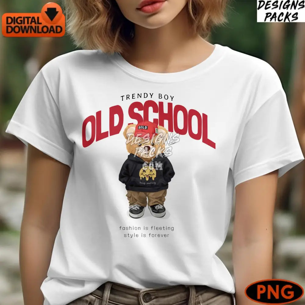 Trendy Boy Old School Teddy Bear Digital Art Modern Fashion Instant Download Png