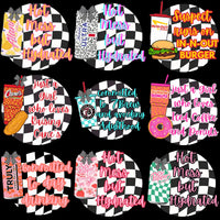 Load image into Gallery viewer, Fun drink-themed tumbler wrap designs with checkered backgrounds, perfect for DTF/DTG printing
