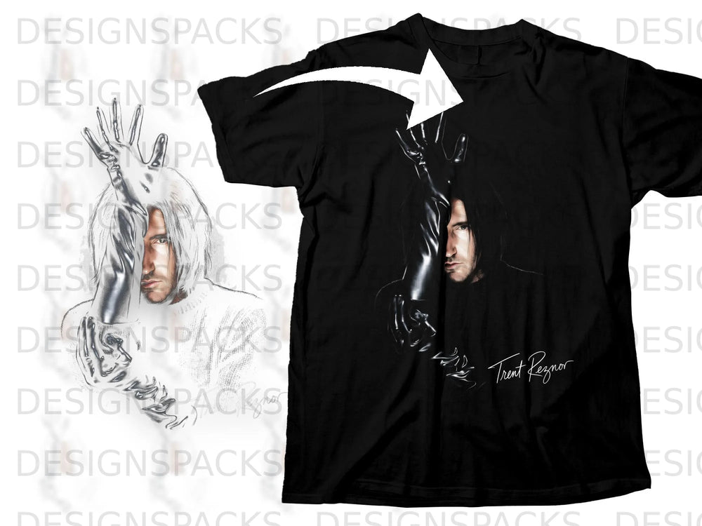 Black t-shirt with a graphic of Trent Reznor and his signature.