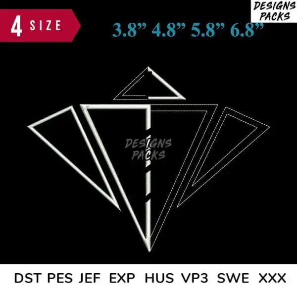 Diamond-shaped embroidery design in 4 sizes, compatible with DST PES JEF formats for instant download