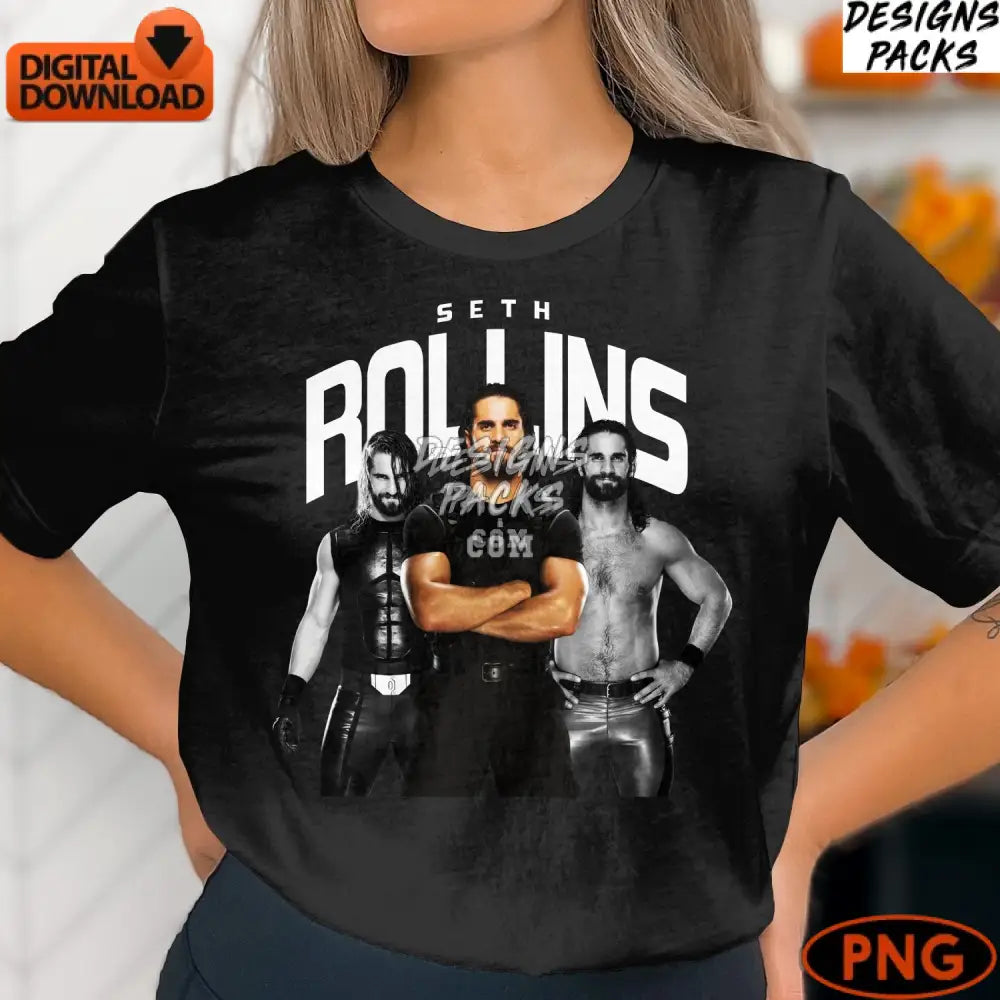 Triple Pose Wrestler Digital Art Instant Download Png Unique Fans Gift Dynamic Fighter