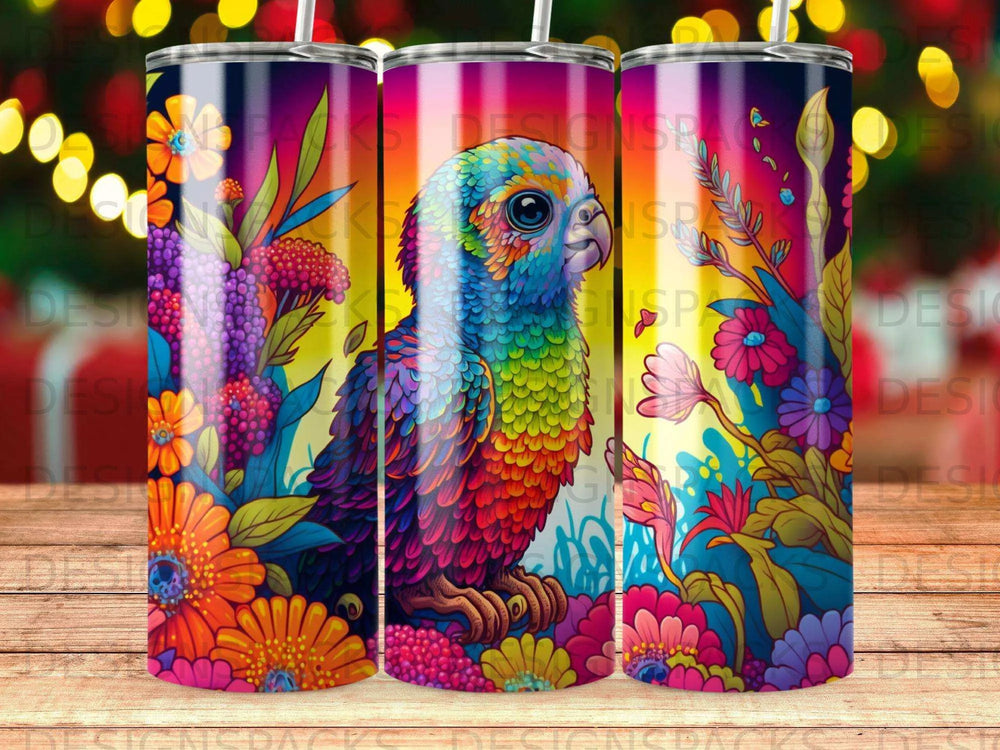 Tropical Paradise Parrot Tumbler Digital Wrap Design