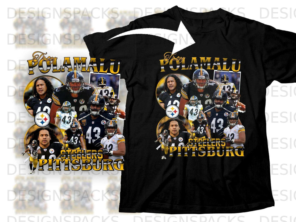 Troy Polamalu Pittsburgh Steelers collage t-shirt.