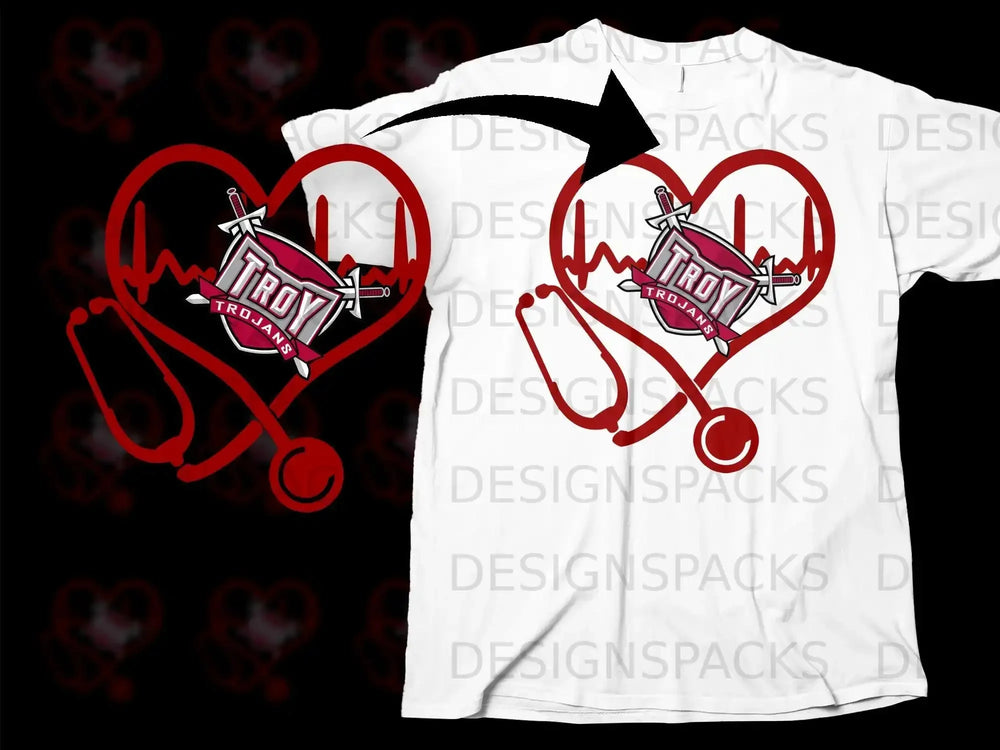 Troy Trojans Heartbeat Stethoscope Graphic T-shirt