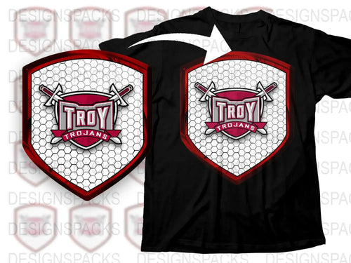 Troy Trojans T-Shirt Graphic Tee, Retro Sports Logo, High School Team, Black and Red, Unisex Fit