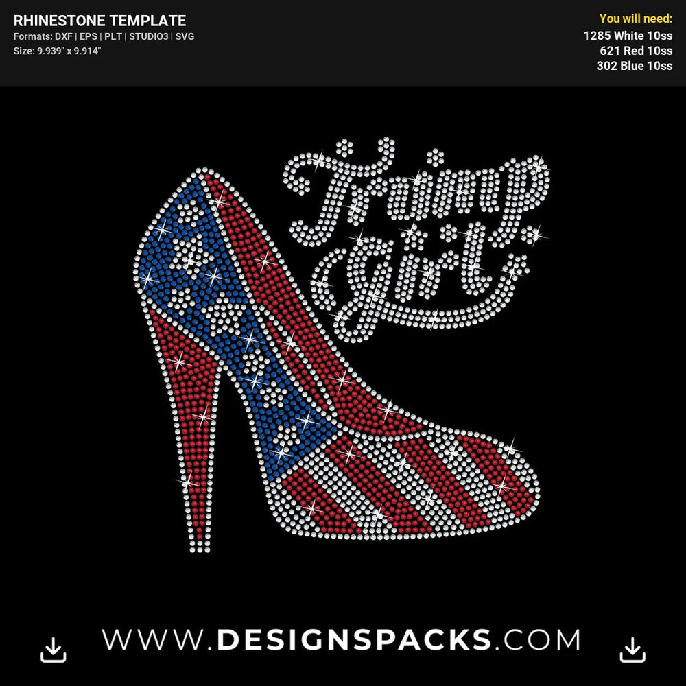 Trump Girl American Flag Stilettos High Heel Rhinestone Digital Template