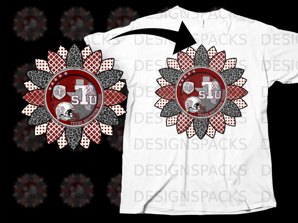 Texas Southern Tigers sunflower design with football helmet and tiger graphics.