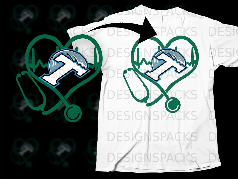 Medical Theme Heartbeat Stethoscope Graphic T-Shirt