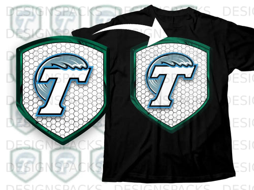 Wave T Logo with Honeycomb Shield Design T-shirt