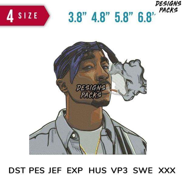 Tupac Shakur embroidery design in 4 sizes, DTF/DTG print-ready, DST PES formats for instant download