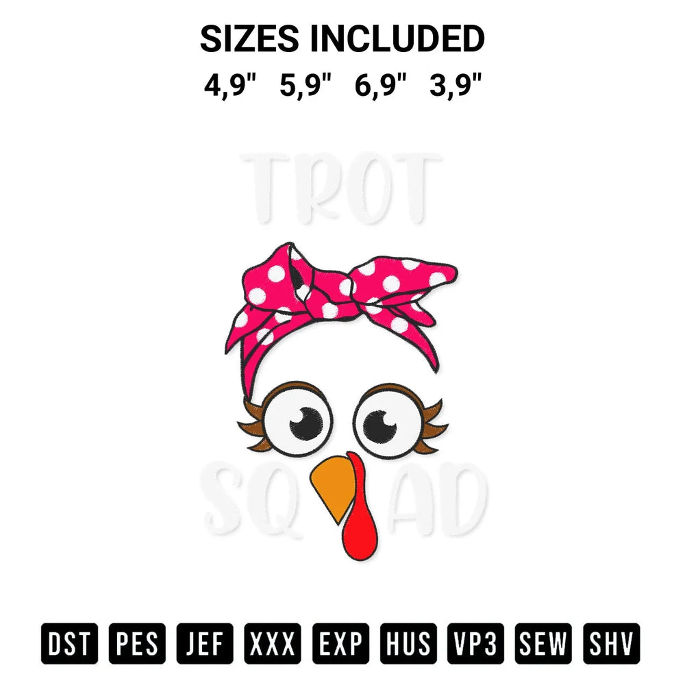 Turkey Face Bandana Trot Squad Funny Thanksgiving Family Outfit Logo Embroidery Design