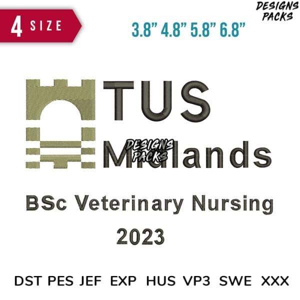 Embroidery design for BSc Veterinary Nursing 2023, 4 sizes, DST PES JEF formats, print-ready
