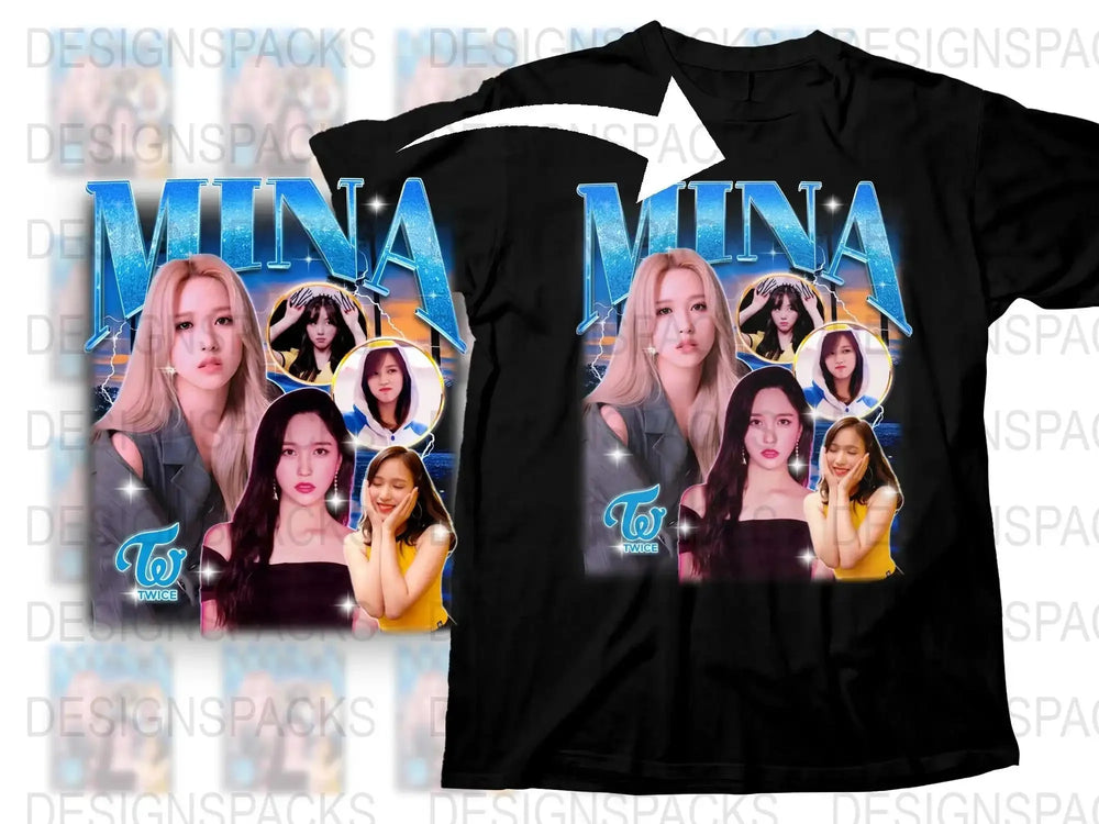 TWICE Mina Fan T-Shirt, K-Pop Idol Graphic Tee, Multiple Images, Blue Star Design, Pop Music Apparel