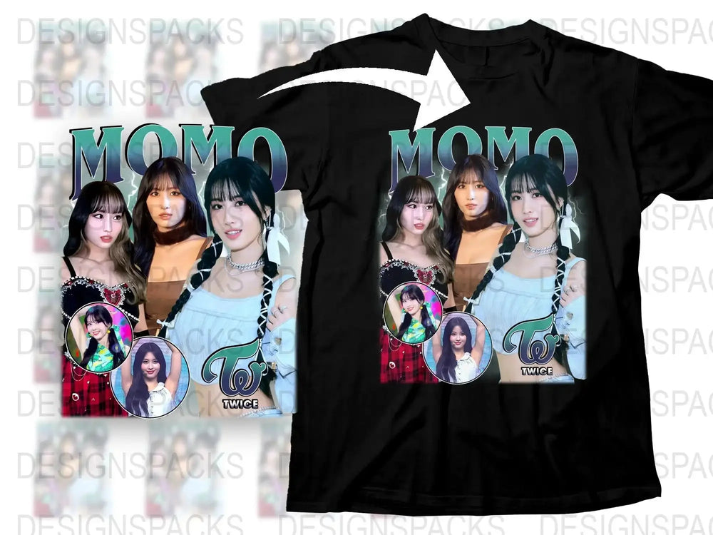 Kpop Fan T-Shirt TWICE Momo Graphic Tee Pop Culture Music Idol Merch Black Shirt