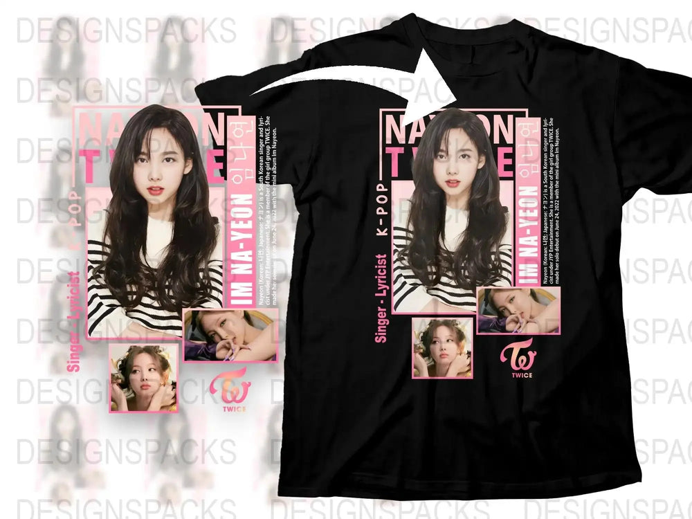 K-Pop Fan T-Shirt, TWICE Nayeon Inspired Graphic Tee, Pink Black Pop Culture Shirt, Trendy Music Apparel, Gift for Teens