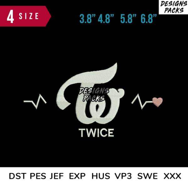 TWICE logo embroidery design in 4 sizes, compatible with DST PES JEF formats for instant download
