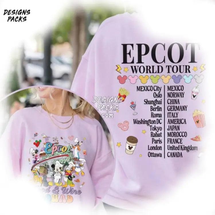 Two - Sided Mickey Epcot World Tour Vacation Cartoon And Friends Food And Wine Png Design