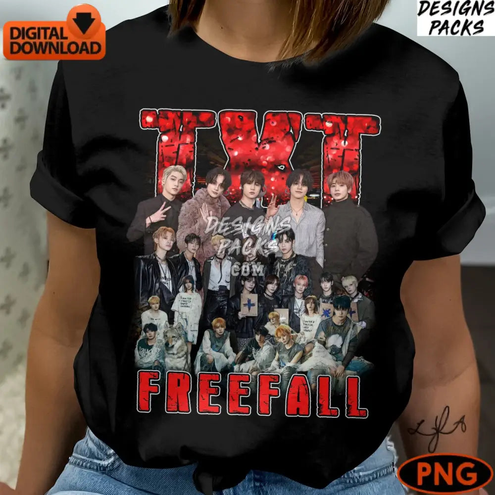 Txt Freefall Digital Download K-Pop Band Fan Art Vivid Red Graphic