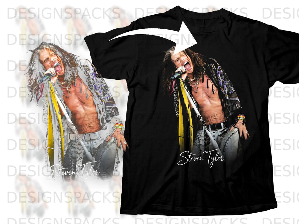Black t-shirt with Steven Tyler graphic and signature.