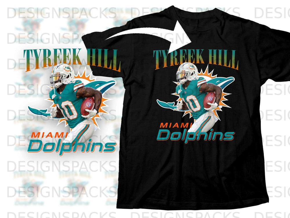 Miami Dolphins Tyreek Hill #10 black t-shirt design.