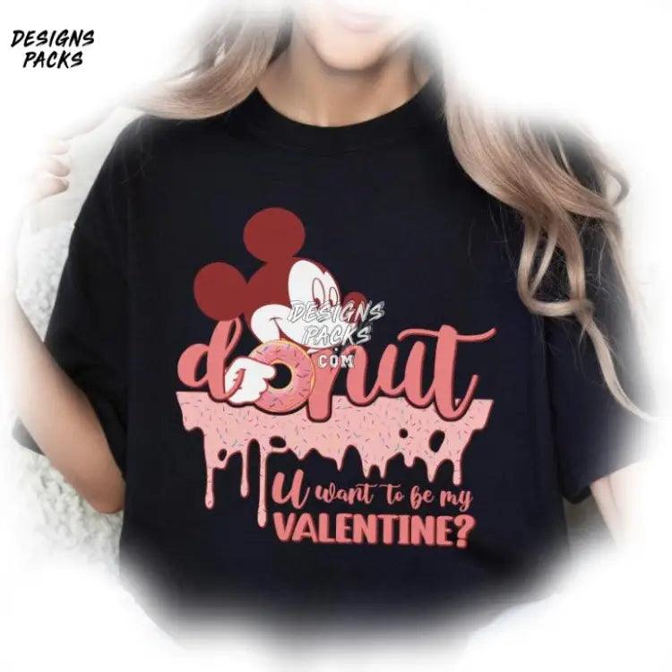 U Want To Be My Valentine Matching Cartoon Mickey Mouse Donut Valentines Png Design