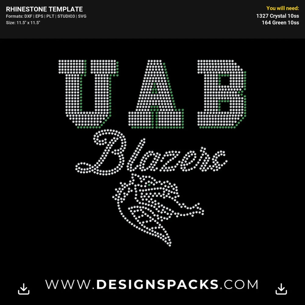UAB Blazers College Team Logo Rhinestone Digital Template