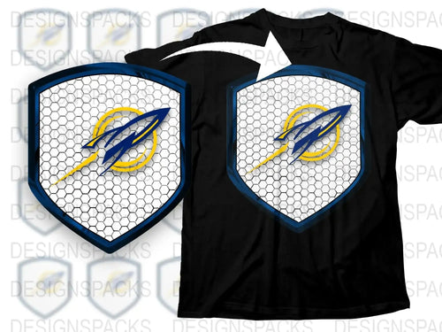 Tampa Bay Lightning Inspired T-Shirt, Hexagon Pattern, Sports Fan Apparel, Black Tee, Unisex Clothing, Gift Idea