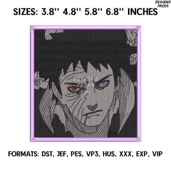 Uchiha Obito Embroidery Design File, Naruto Anime Embroidery Design, Machine Design Pes Dst. Mad Obito embroidery