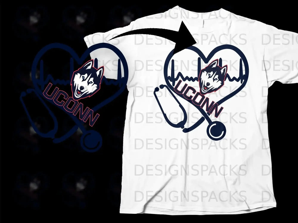 UCONN Husky Heartbeat Stethoscope Graphic Shirt