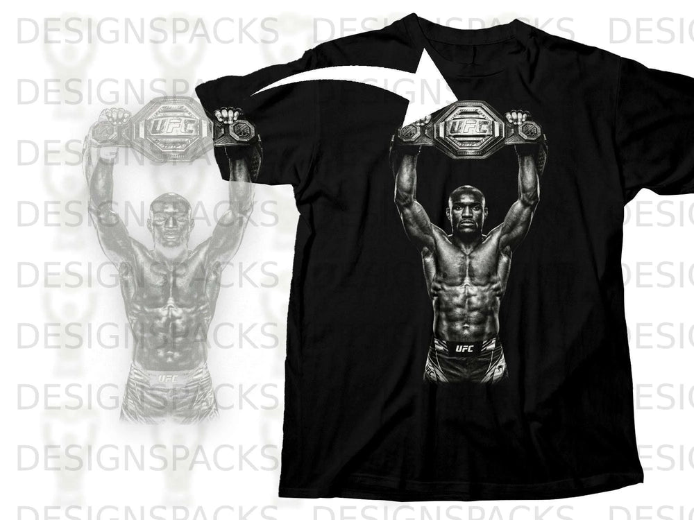 Black t-shirt with a UFC fighter holding up a championship belt.