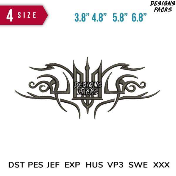 Tribal trident embroidery design in 4 sizes, compatible with DST PES JEF formats for instant download