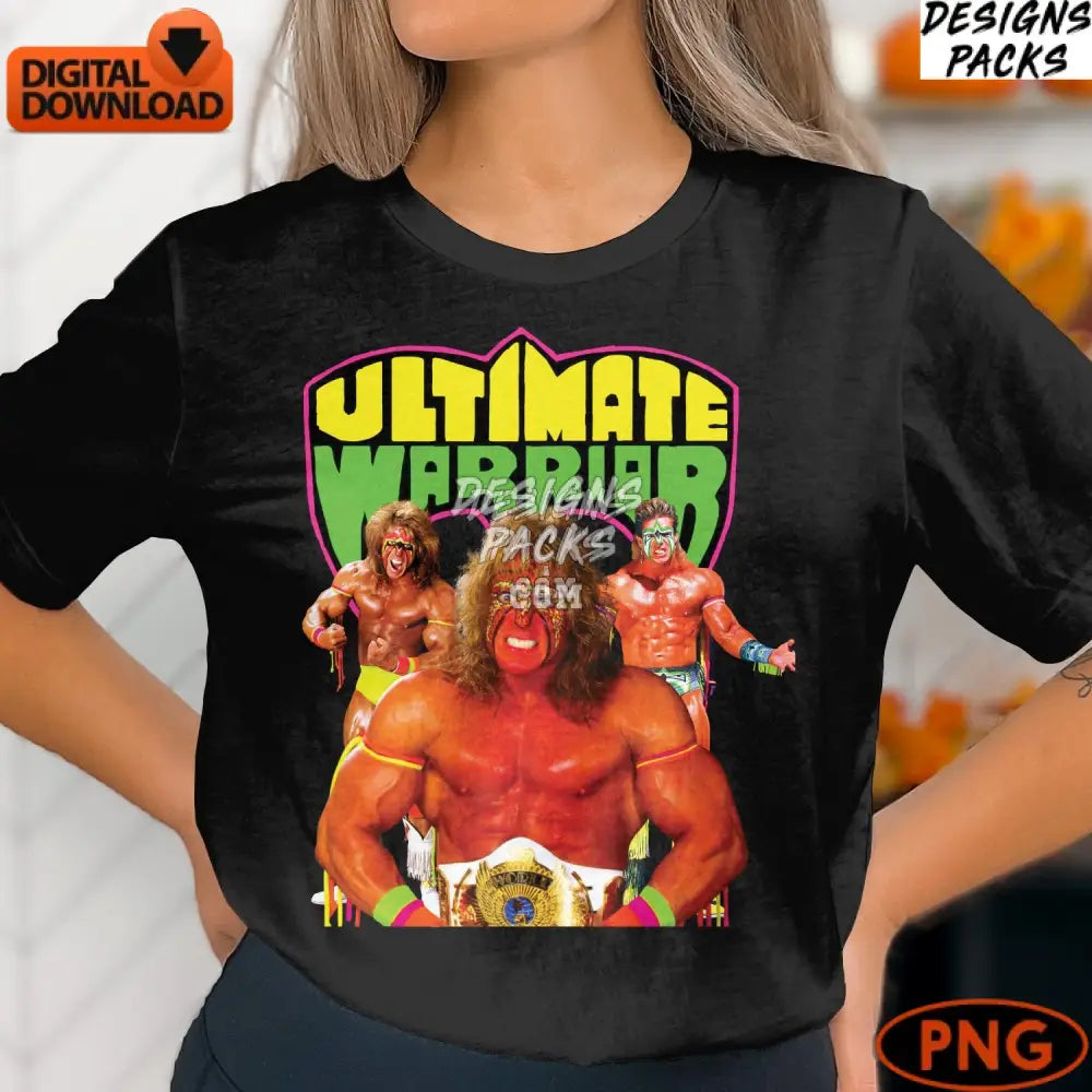 Ultimate Warrior Vintage Wrestling Icon Png Instant Download Colorful Wrestler Artwork Classic