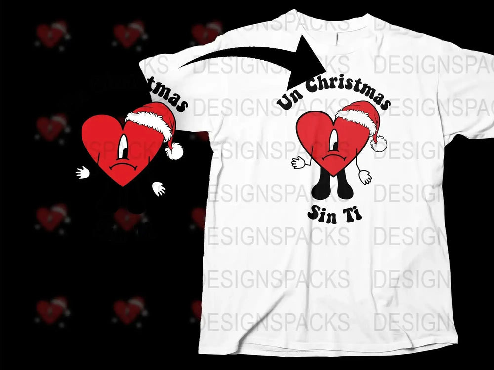 Unisex Christmas T-Shirt Anti Love Heart Graphic with Santa Hats, Fun Holiday Apparel