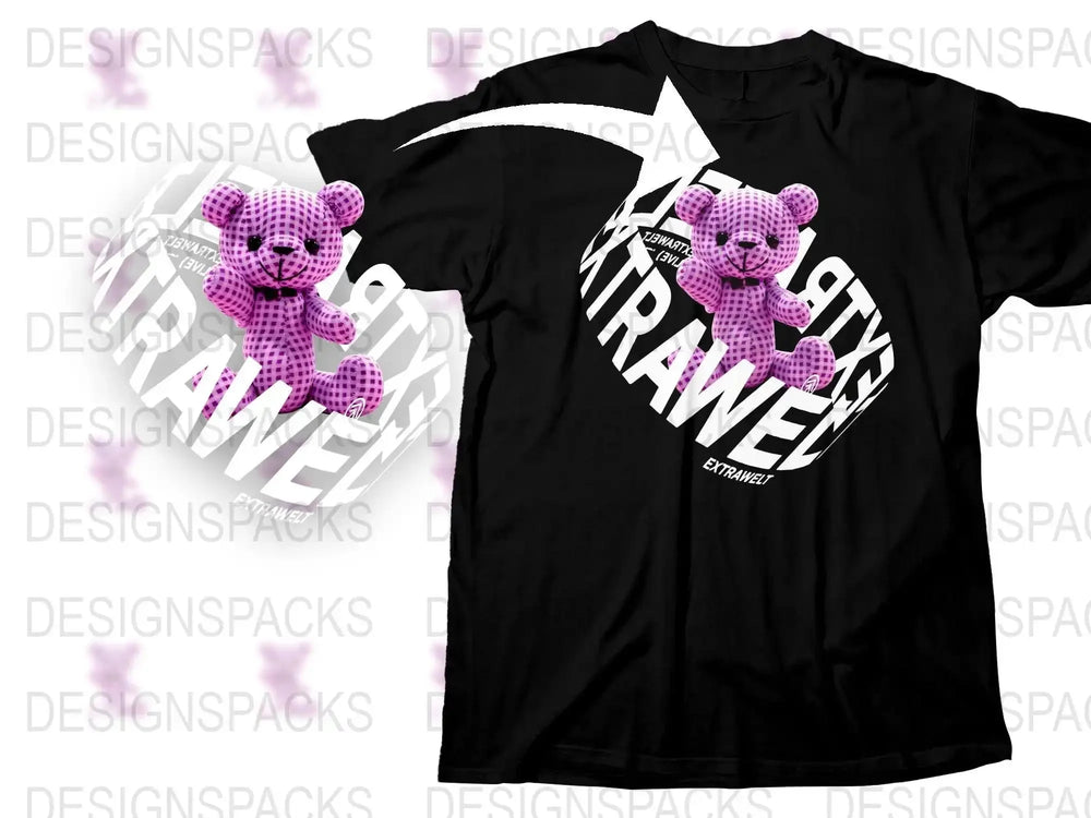 Unique 3D Purple Checkered Teddy Bear Extrawelt Png Digital Download