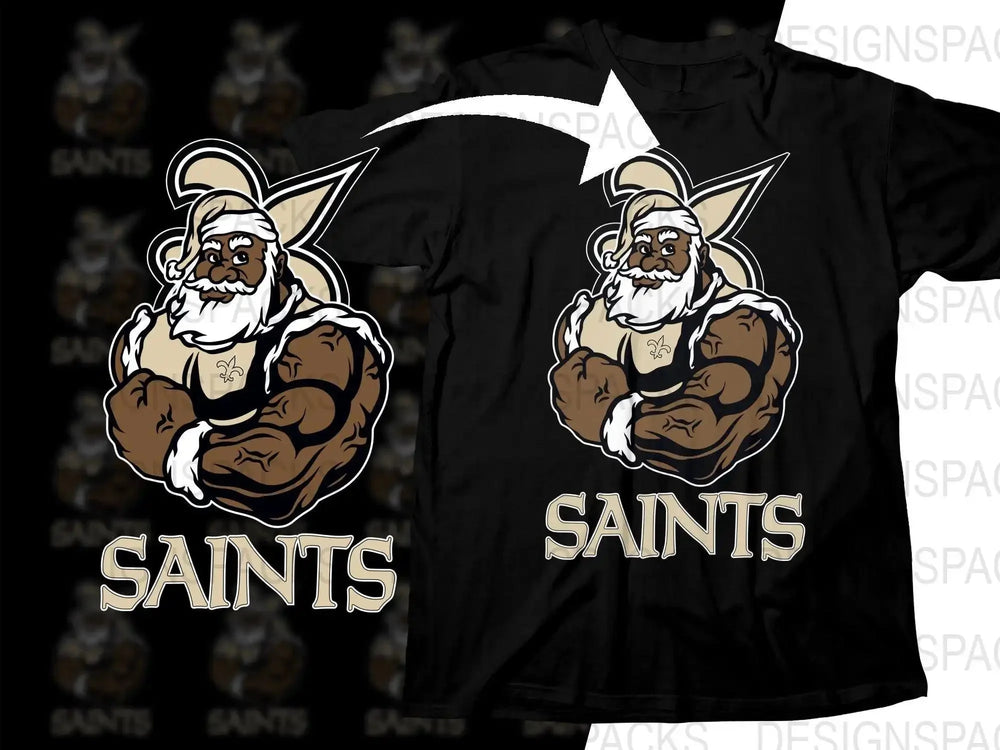 Unique Black Santa Christmas Football Saints Png Digital Download