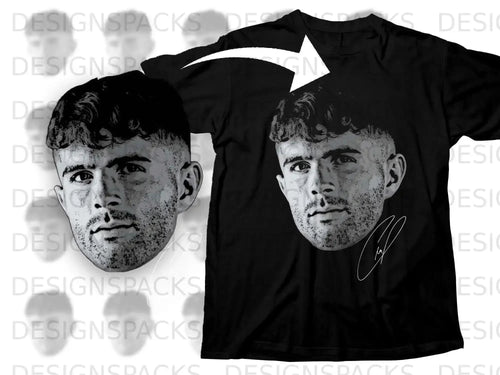 Realistic Face Signature Print Tee Shirt