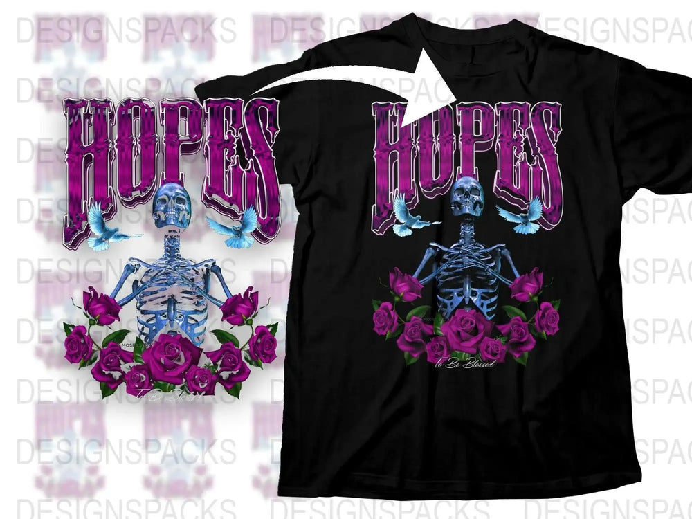 Unique Graphic Skeleton and Roses Design Png Digital Download