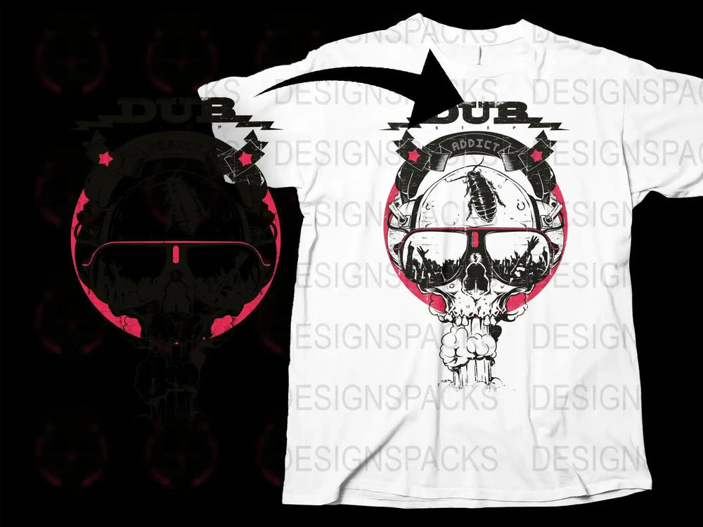 Unique Graphic Skull Design Dubstep Addict Png Digital Download